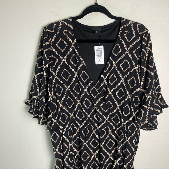 Torrid Black Floral Geometric Maxi Georgette Surplice Hi-Low Dress 3X NWT - Picture 3 of 16